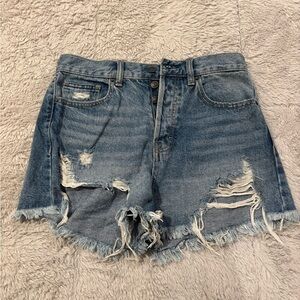Hidden Denim High Rise Size Medium Shorts - Ripped Medium Wash with Button Up
